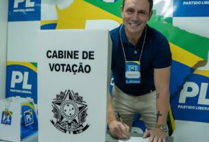 Vereador André Salineiro durante Convenção Estadual do Partido Liberal que homologou sua candidatura a deputado estadual em Campo Grande.
